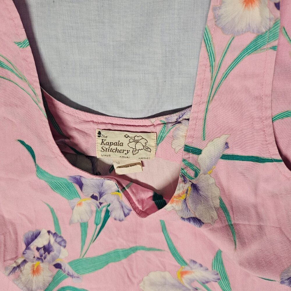 The Kapaia Stitchery Hawaiian Pleated Dress Women Size 12 Pink Tropical - Picture 4 of 8
